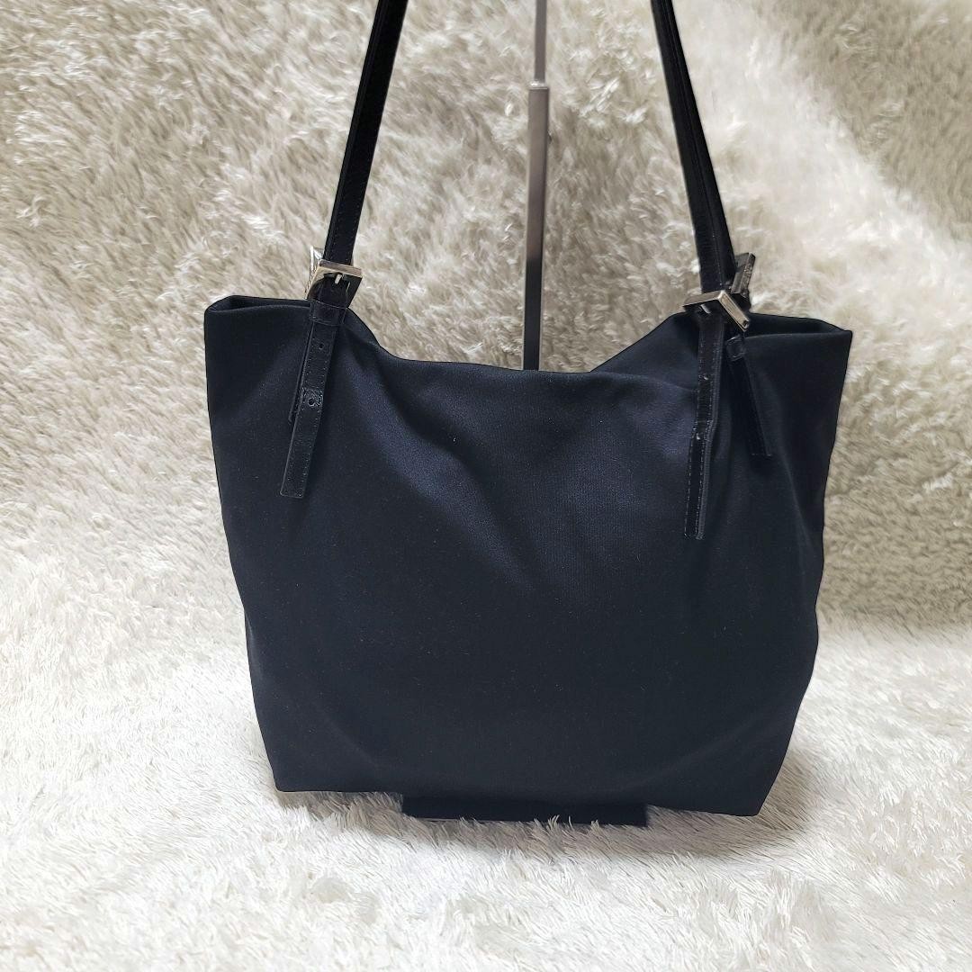 FENDI Mamma Bucket Tote Bag Cotton Jersey Black 10.2in x 12.2in