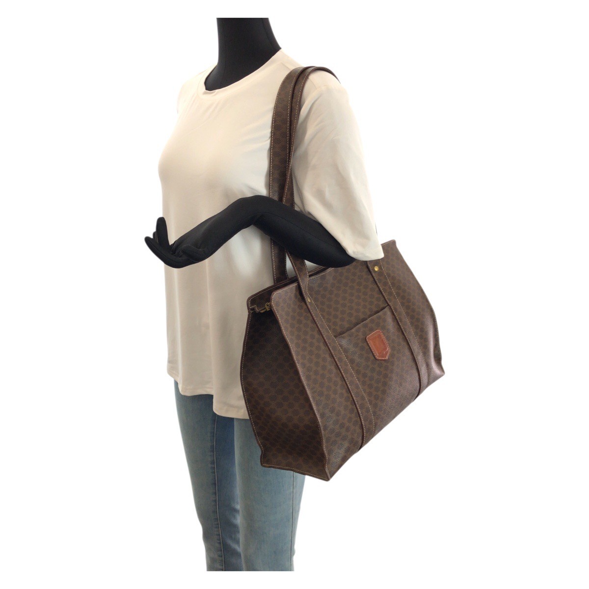 CELINE Macadam MC97/2 Tote Bag Shoulder Bag Dark brown gold hardware PVC