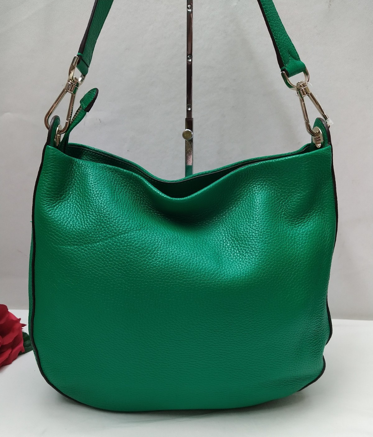 Kate Spade New York Green Pebbled Leather Zipper Closure Hobo Shoulder Bag