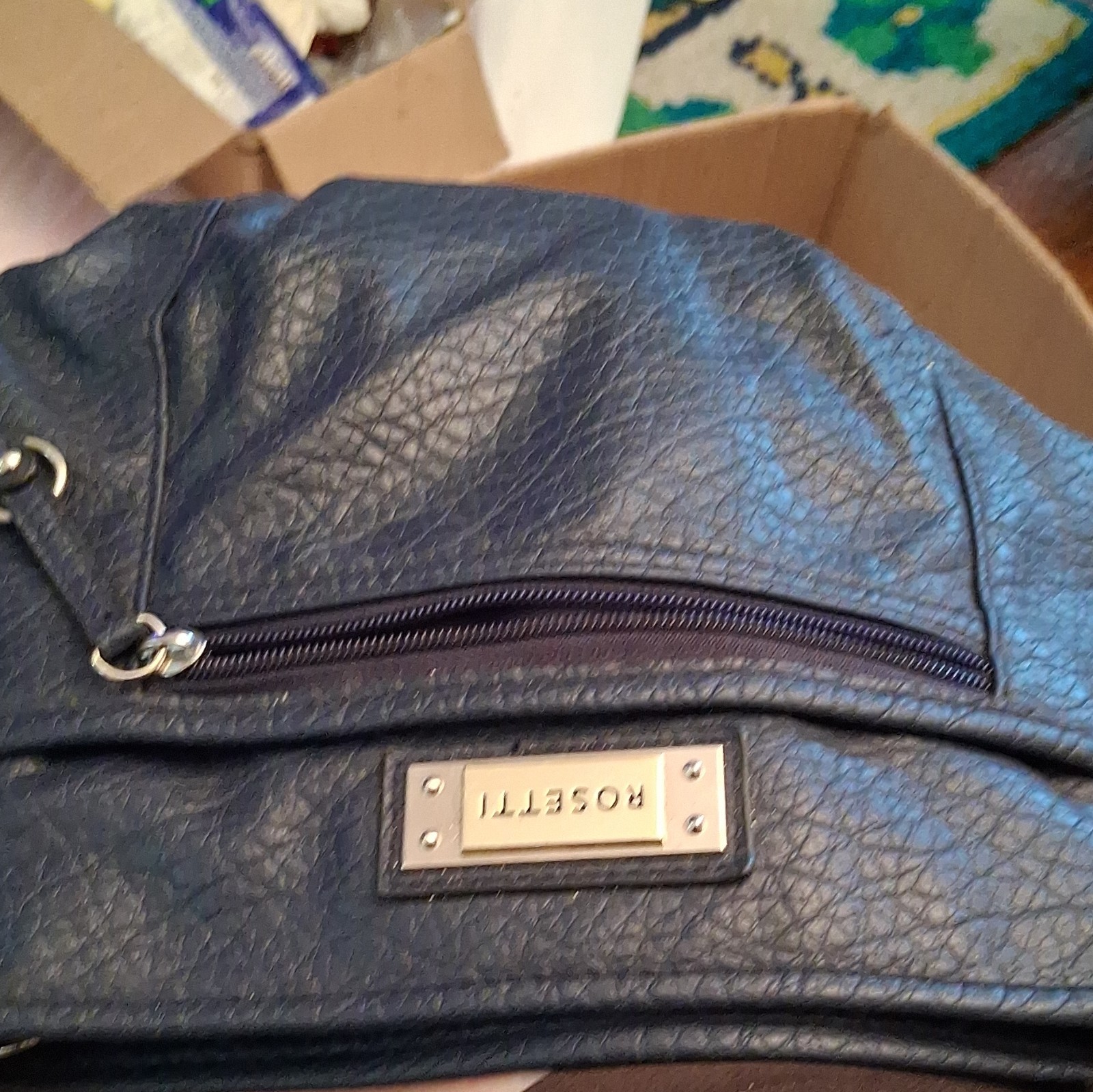 Rosetti Black Crossbody Bag Zip Top Adjustable Strap Front Zip Pocket