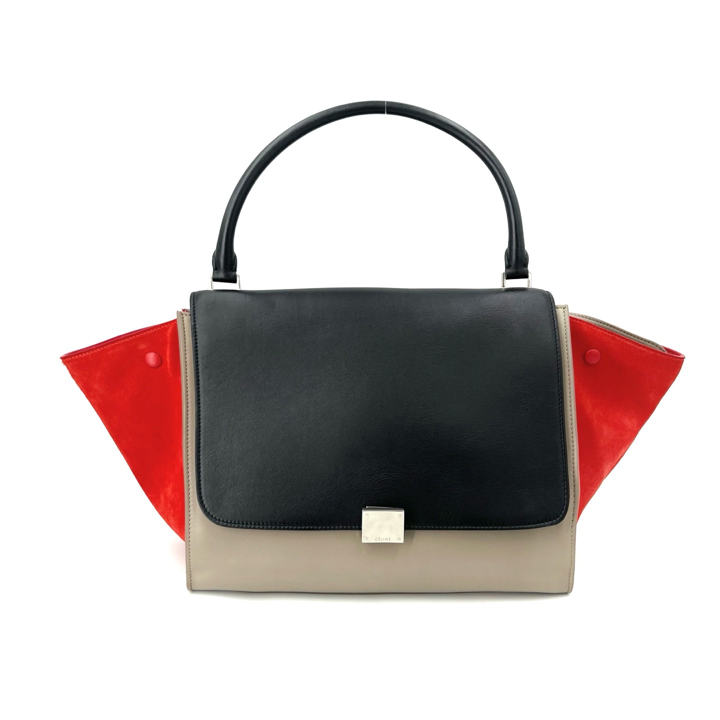 CELINE Trapeze Oversized Black Beige Red Calfskin Suede 2Way Tote US Ship