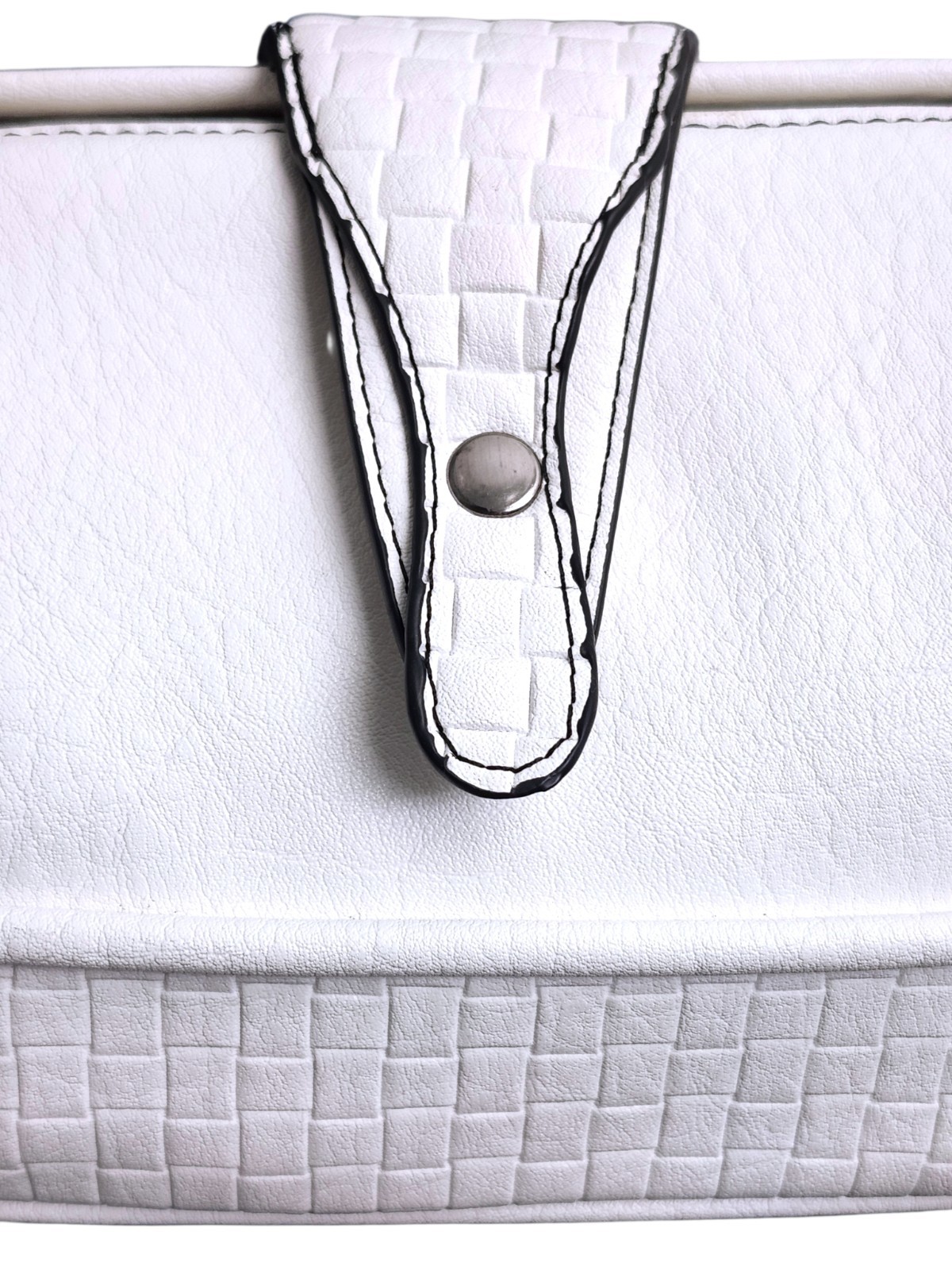 Liz Soto White Vegan Leather Crossbody Bag Retro Polka Dot Geometric Lining