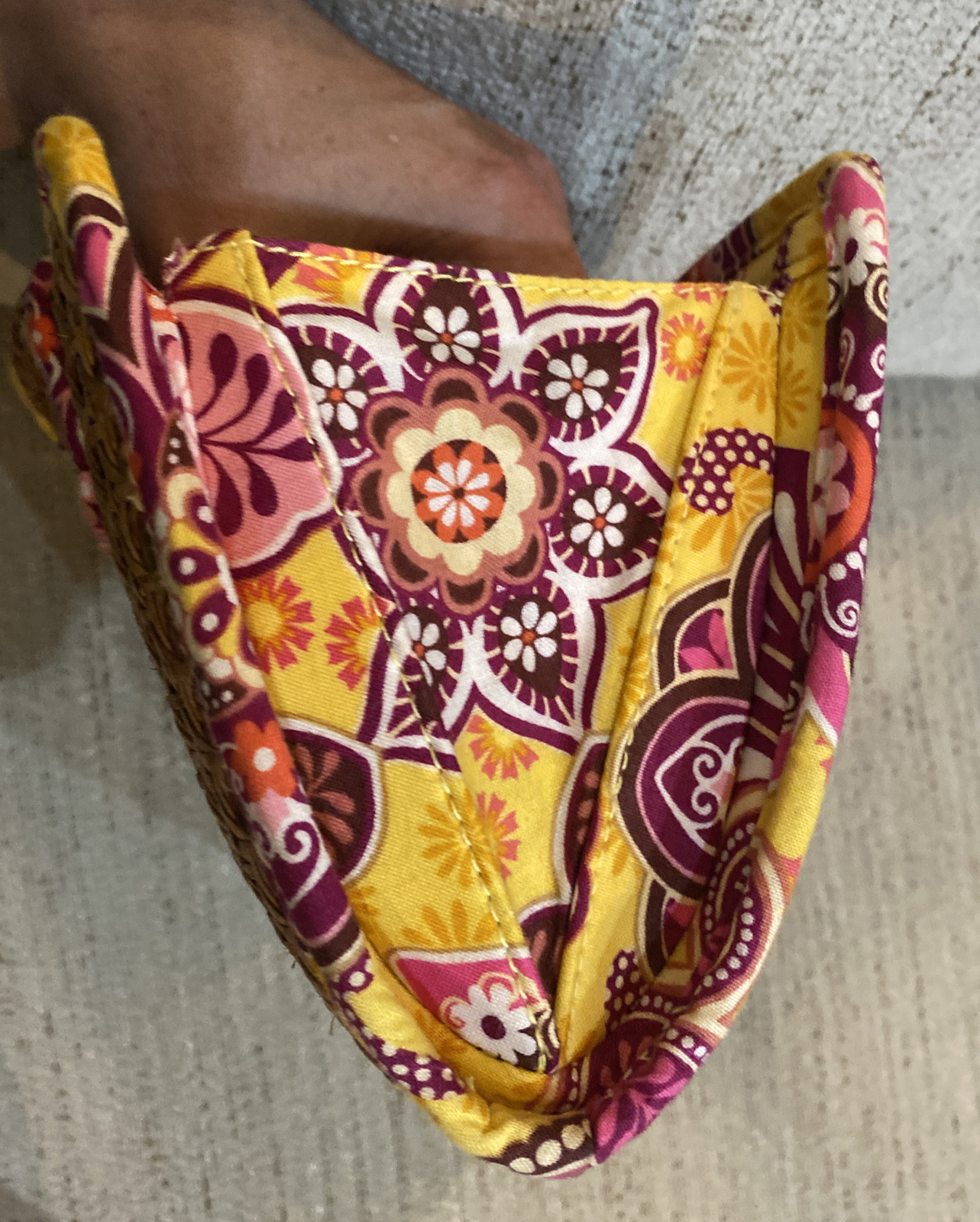 Vera Bradley Tiki Straw Clutch Bali Gold Yellow Purple Brown Wood Wicker