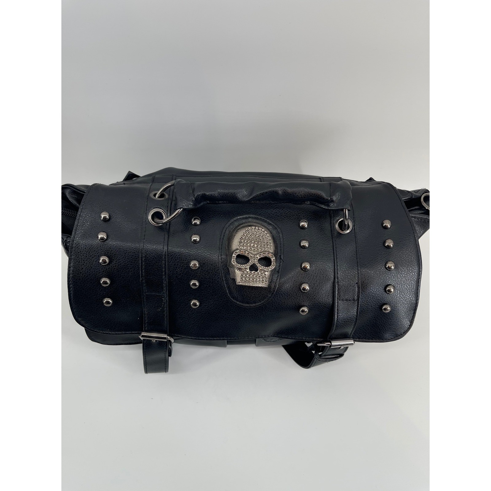 Unbranded Black Faux Leather Skull Studded Satchel Gothic Punk Handbag Biker