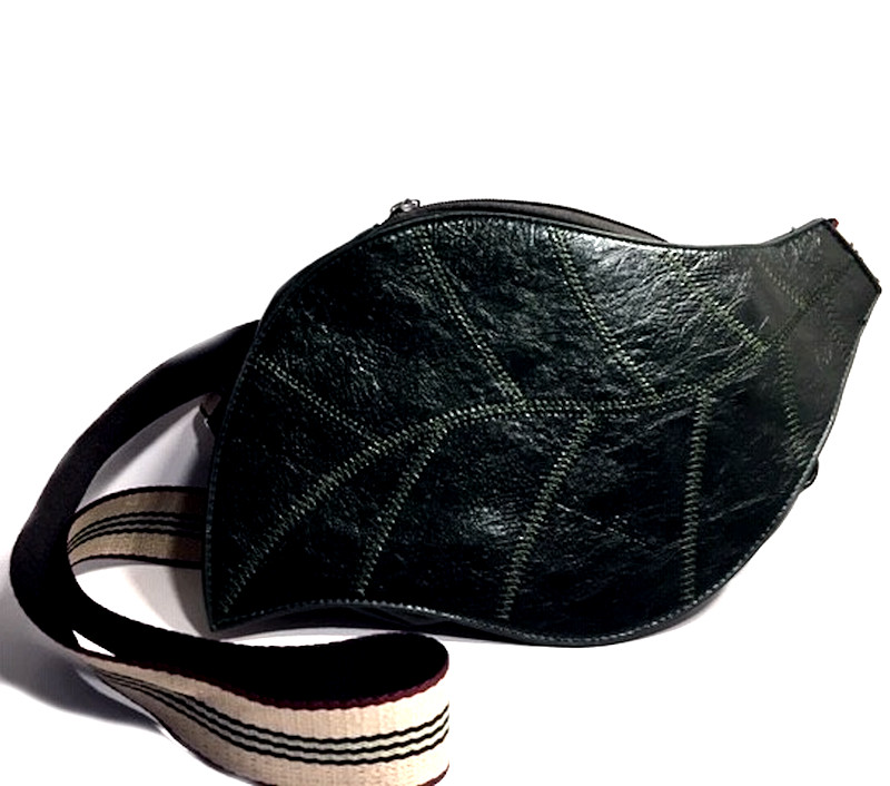 NEW Louie Fujia Black Glazed Leather Leaf Crossbody Bag
