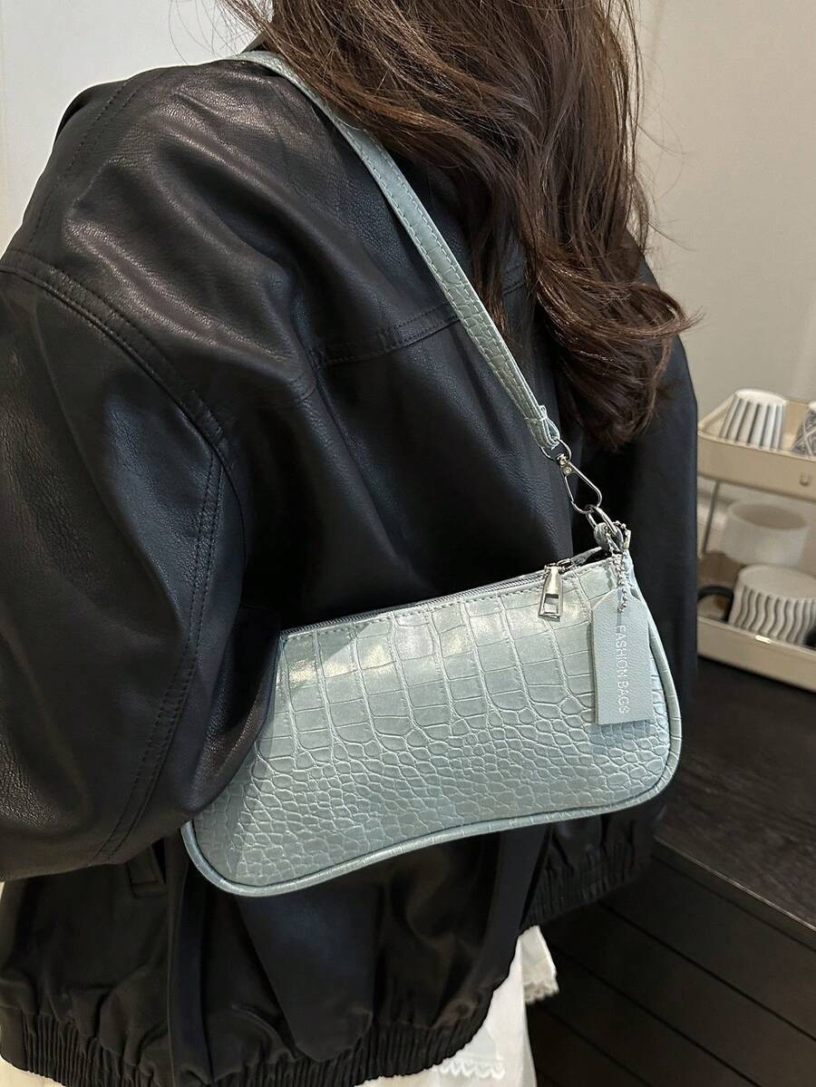 Crescent Hobo Bag Women Crocodile Embossed Tote Shoulder Handbag Fashion Medium