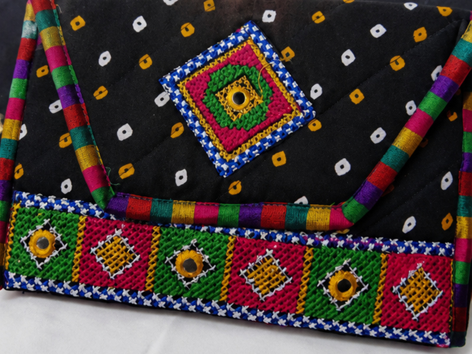 Handmade Black Embroidered Clutch Bag, Ethnic Boho Crossbody Purse