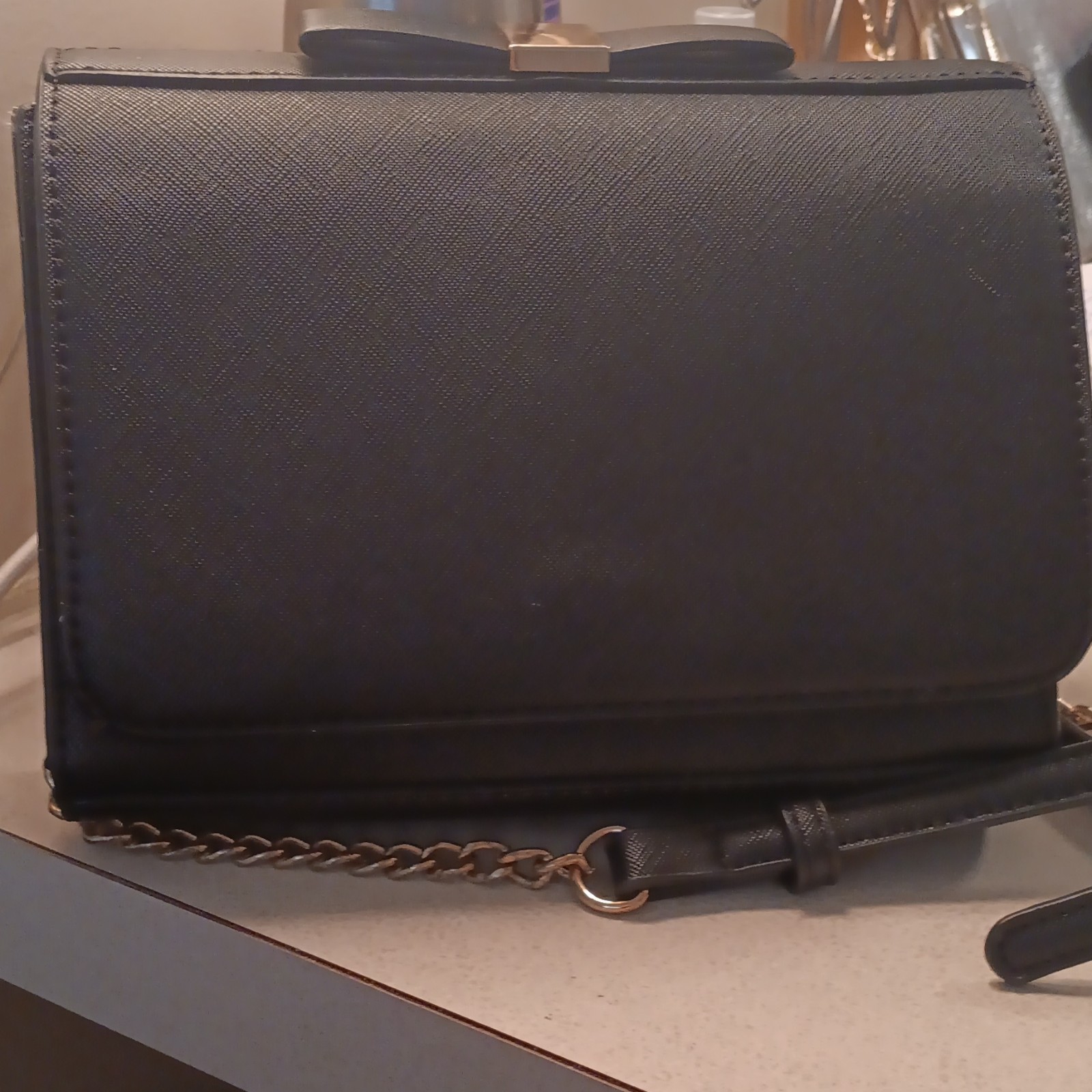 Miztique Black Small Crossbody Bag w/ Gold Chain, Zip Closure, Inner Pockets