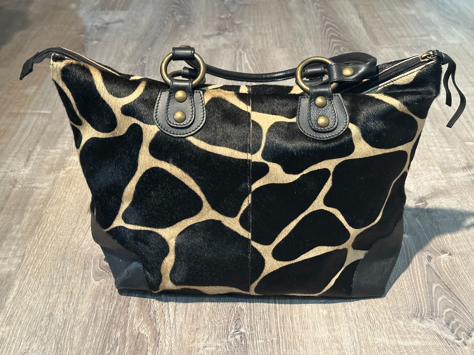 MAURIZIO TAIUTI Leather Cowhide Pony Hair Tote Purse Hobo Bag Italy