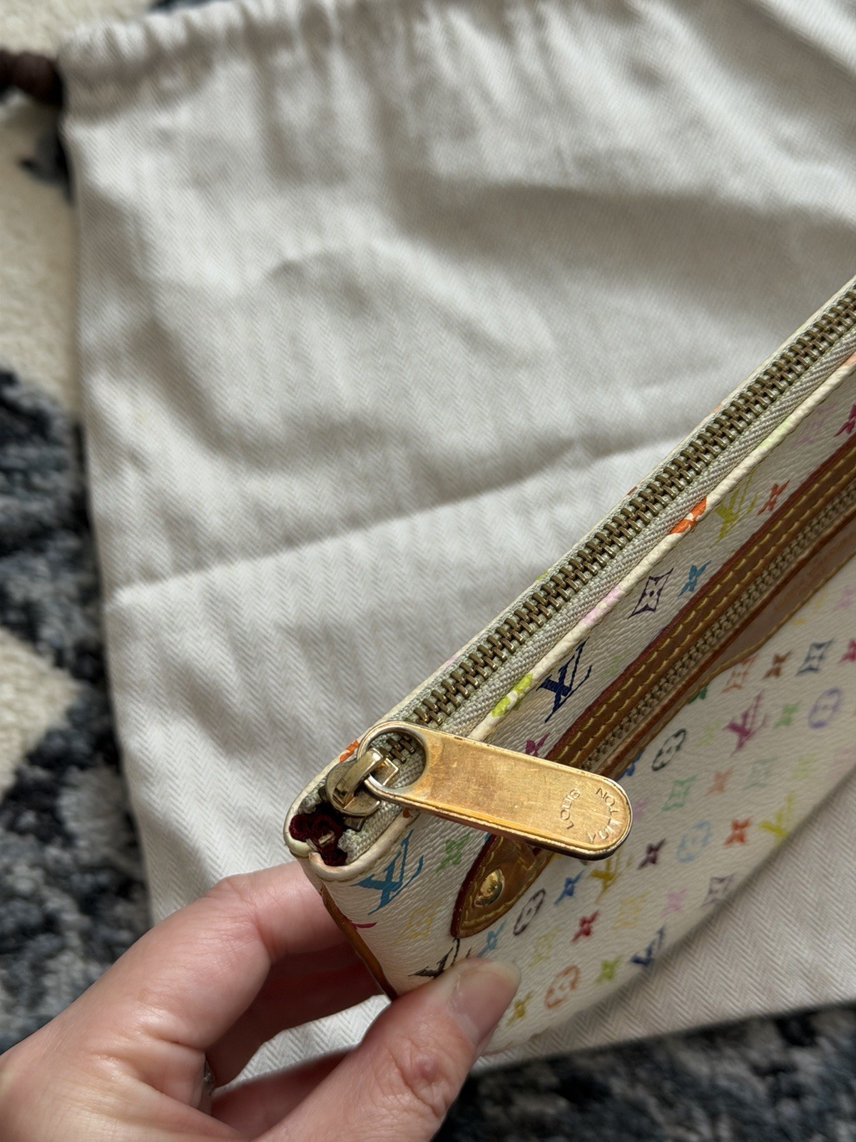 LOUIS VUITTON Monogram Multicolor Pochette GM Pouch White