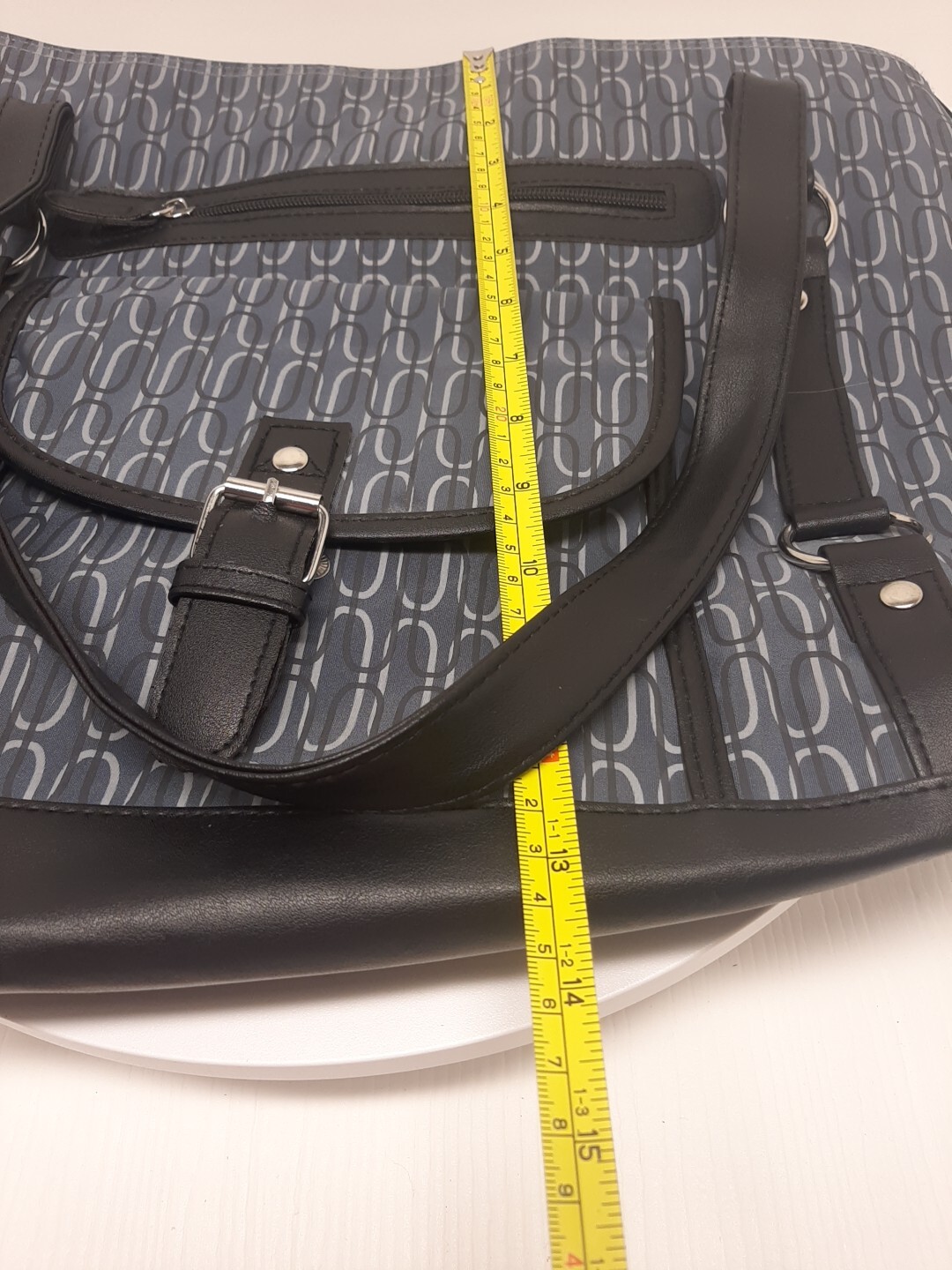 Faux Leather Polyester Vinyl Blue Black Shoulder Bag Tote Double Handle D20