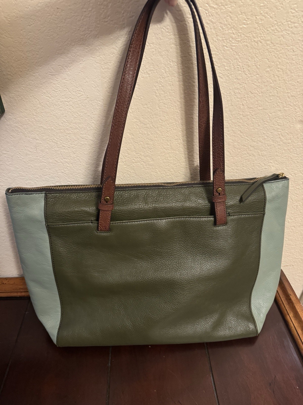 FOSSIL Eco Leather Rachel Tri-Toned Sage Green Shoulder Carry Tote Handbag