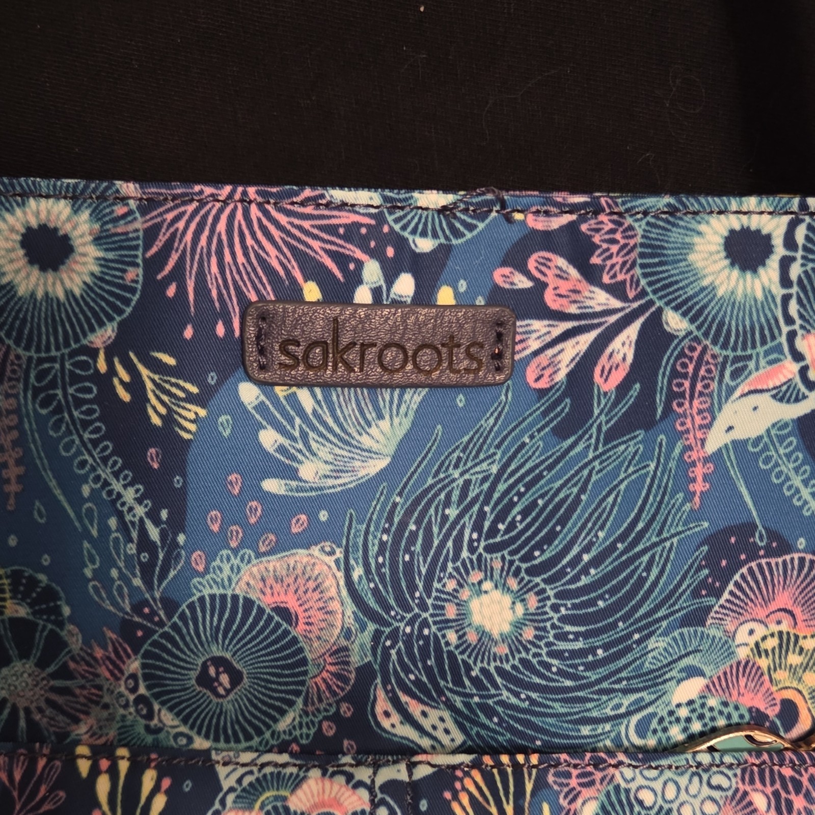 Sakroots Blue Pink Green Floral Tote Double Handles Zip Top Pockets Lined Charm