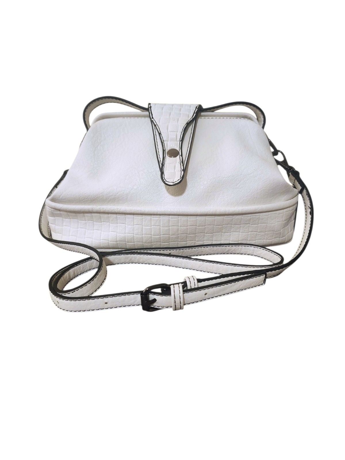 Liz Soto White Vegan Leather Crossbody Bag Retro Polka Dot Geometric Lining