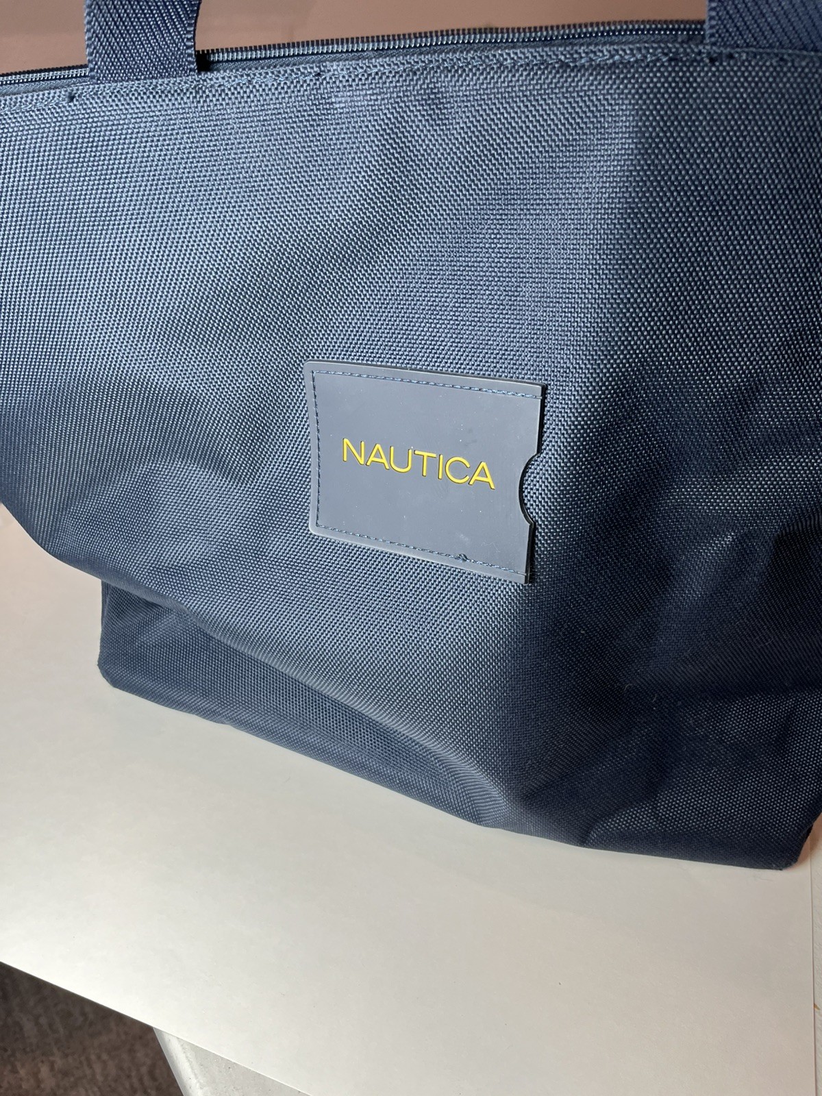 Nautica Canvas Weekender Tote Bag Blue with yellow 19 inches wide 14.5 tall