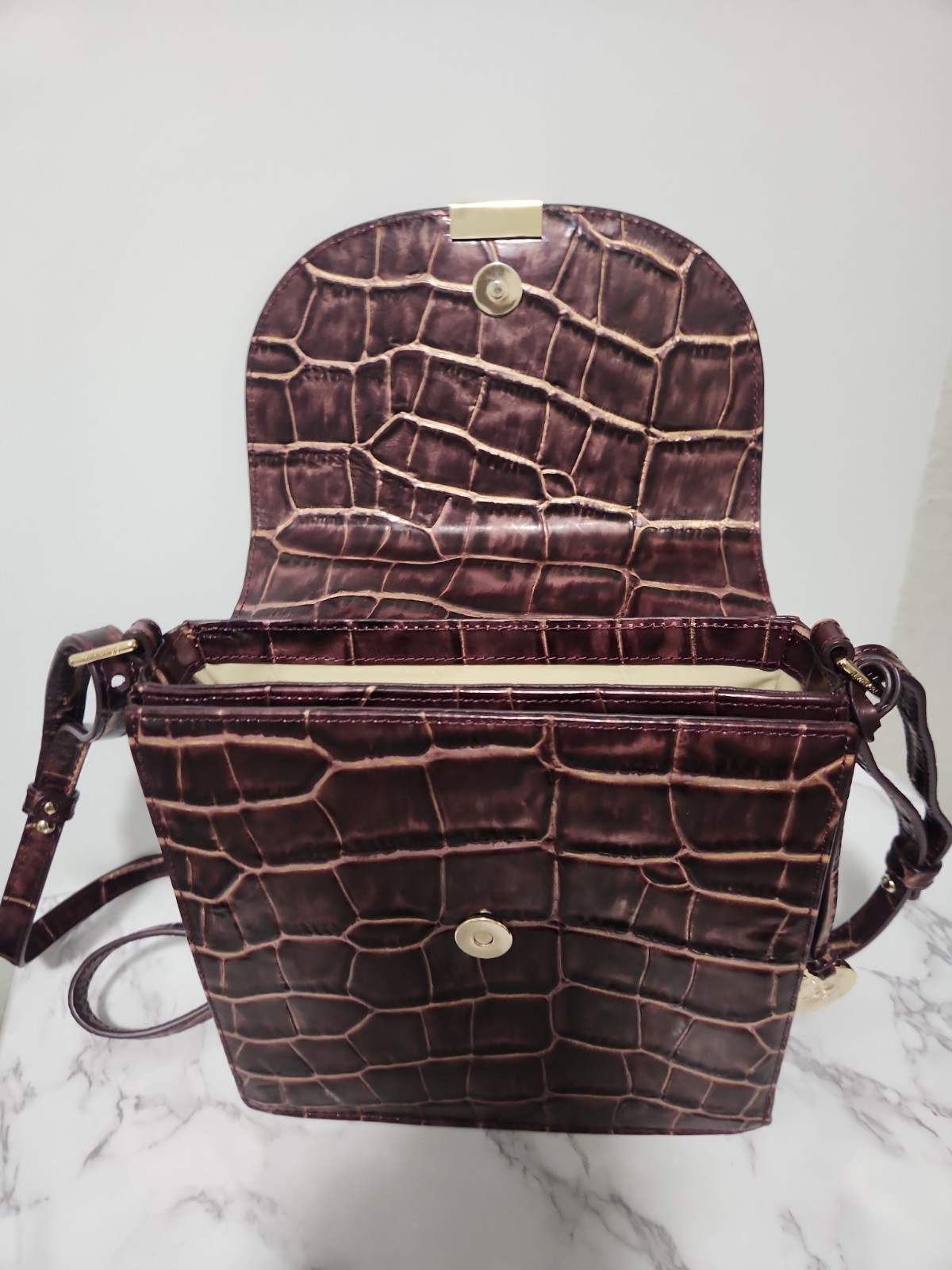 Brahmin Kimmie Crossbody Port Volition Plum Leather Bag w/ Built-in Wallet
