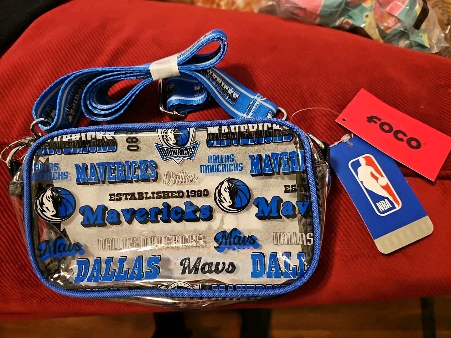 FOCO NBA Team Logo Stripe Clear Crossbody Bag Retro Print Dallas Mavericks