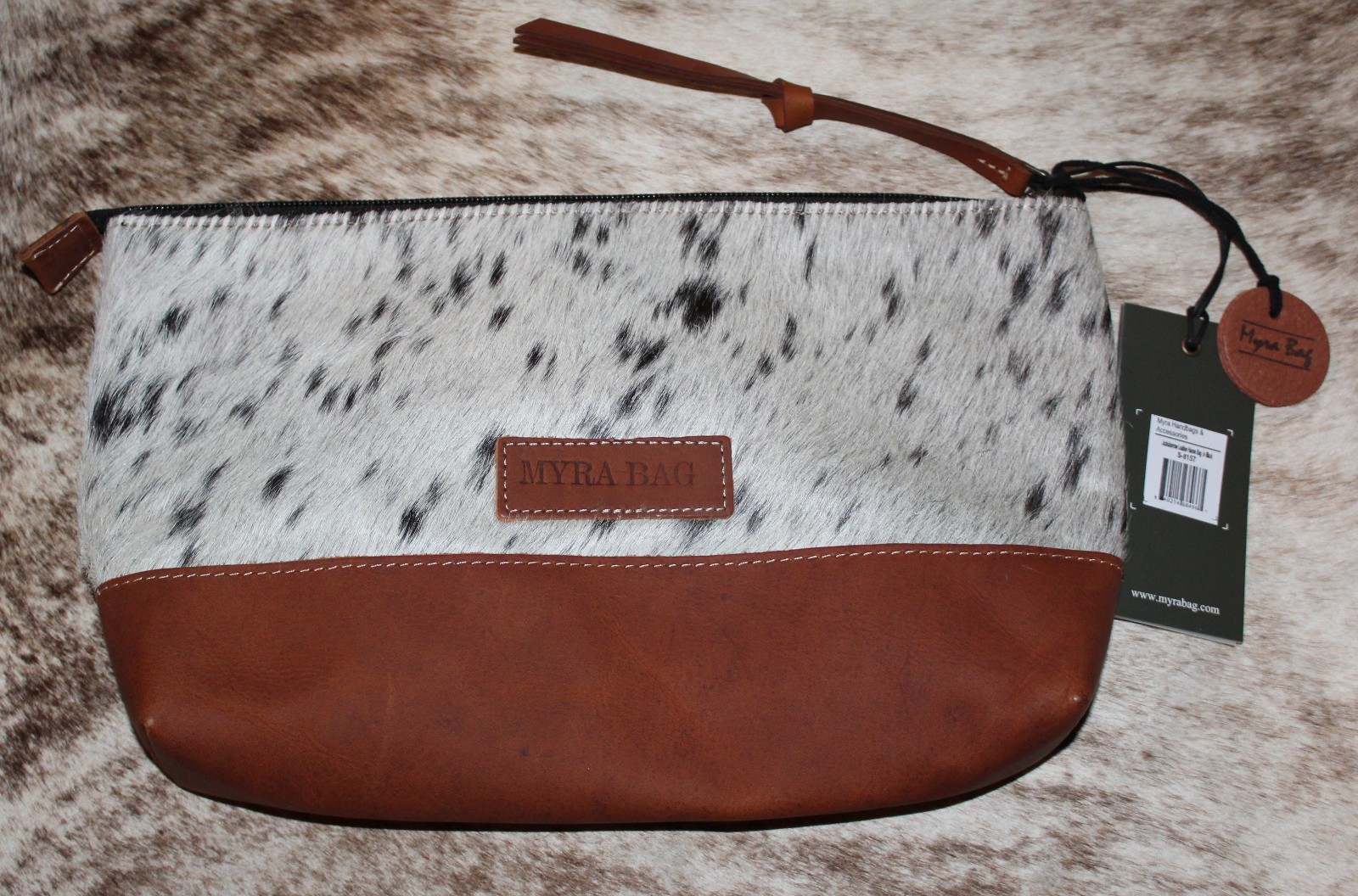Myra Bag #8157 Leather, Hairon 11.5″x2″x6.5″ Large Clutch Pouch Makeup Bag