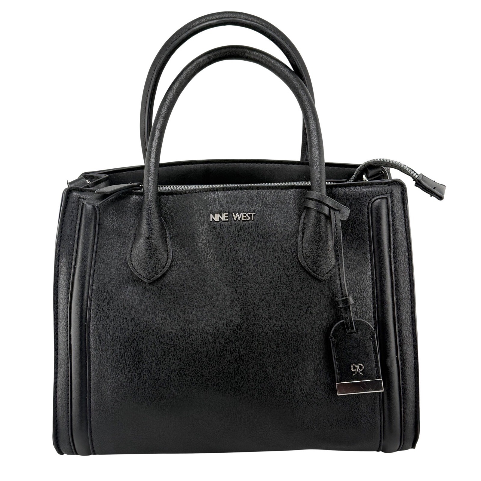 Nine West Satchel Handbag Medium Black Faux Leather Workwear Office Minimalist