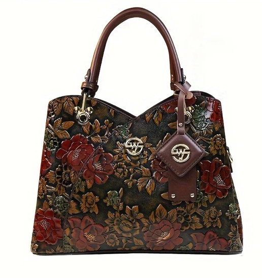 Vintage Style Flower Pattern Handbag, PU Leather Bag, Fashion Crossbody Bag