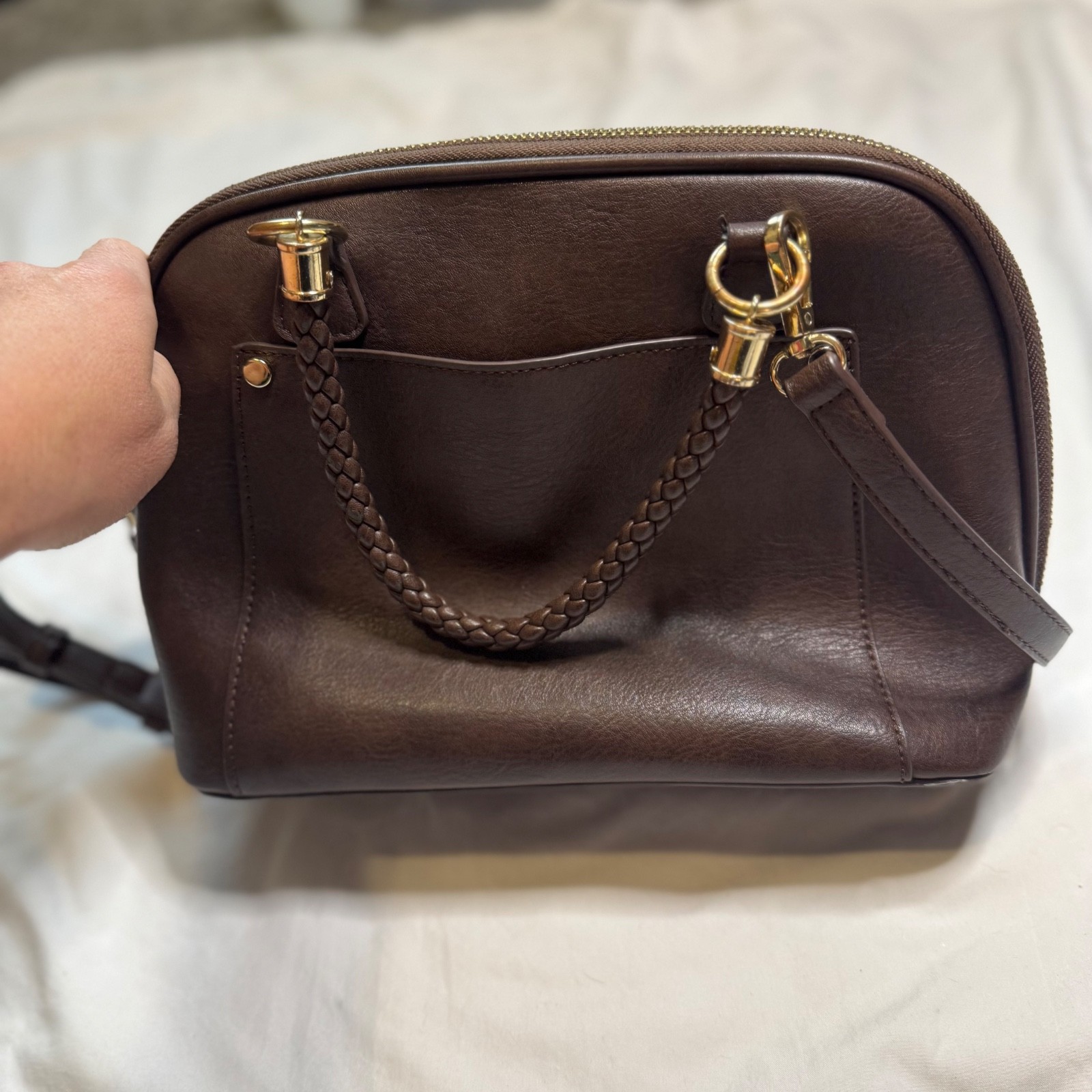 Madison West Camila Red Oxblood Satchel Faux Leather Purse Braided Handle