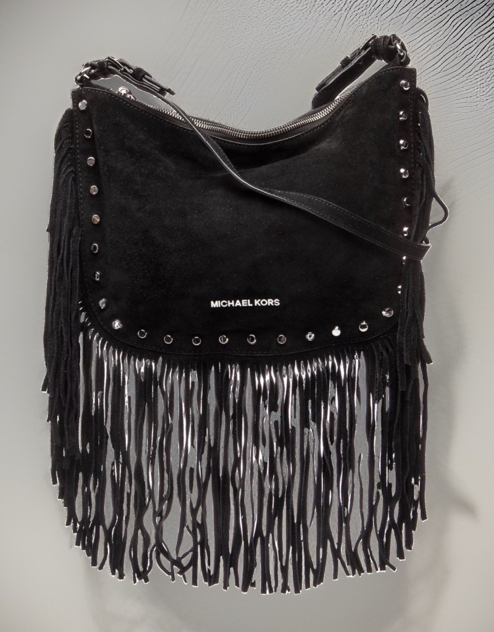 Michael Kors Black Suede Fringe Studded Shoulder Bag W/Dust Bag GUC $480 MSRP