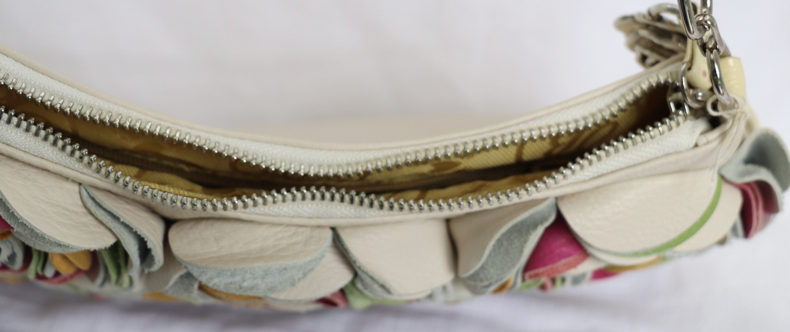 Brighton Masterpiece Collection 3D Leather Cream & Multicolor Floral Handbag