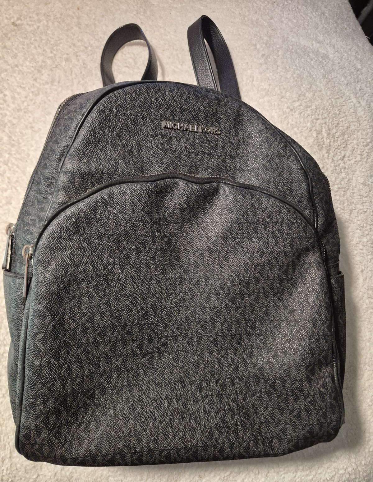 Michael Kors Black Logo Print Zip Backpack w/ Adjustable Straps, Outer Pockets