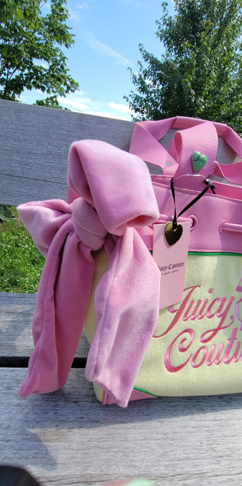 New Juicy Couture Retro Strawberry Daydreamer Yellow Pink Bows Tote Y2K Handbag