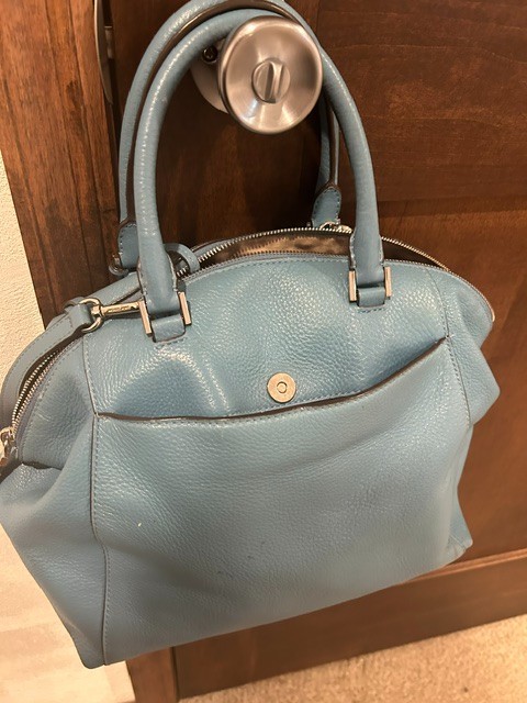 Michael Kors Selma Medium Soft Pebbled Leather Satchel Ligh Blue Purse