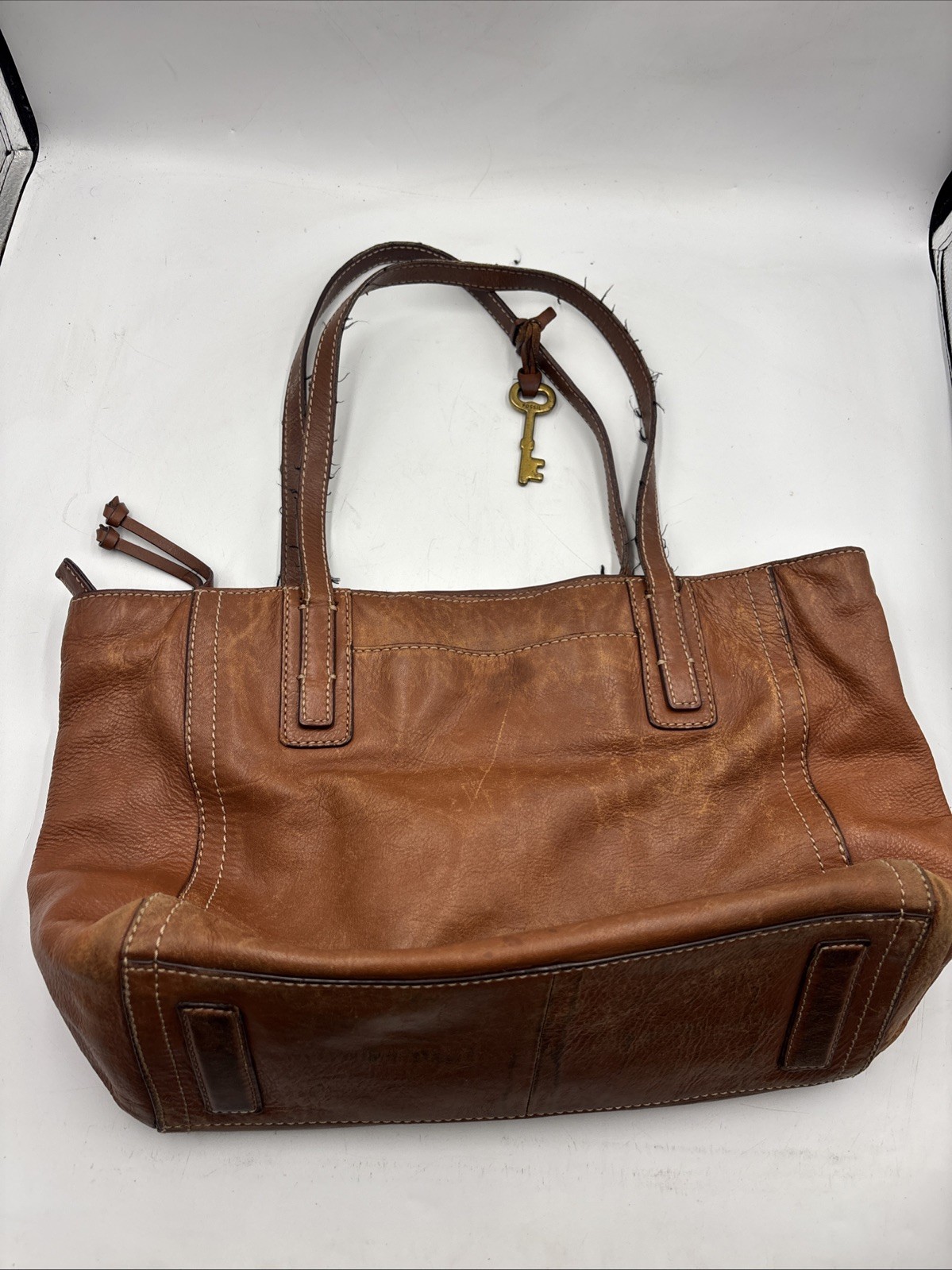 Fossil Emma Women’s Handbag Brown Leather Inner Pockets Double Handle Tote Bag