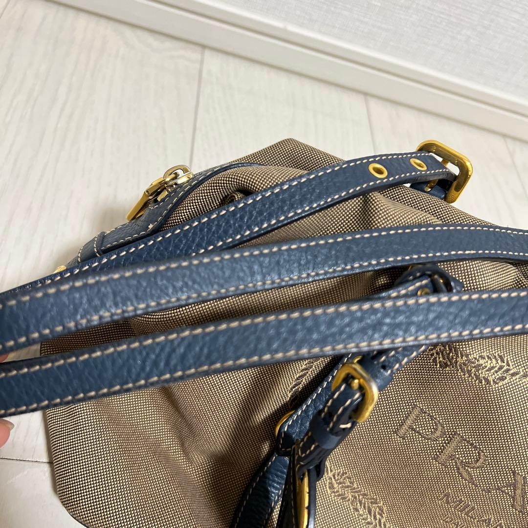 PRADA Beige Navy Handbag From Japan used