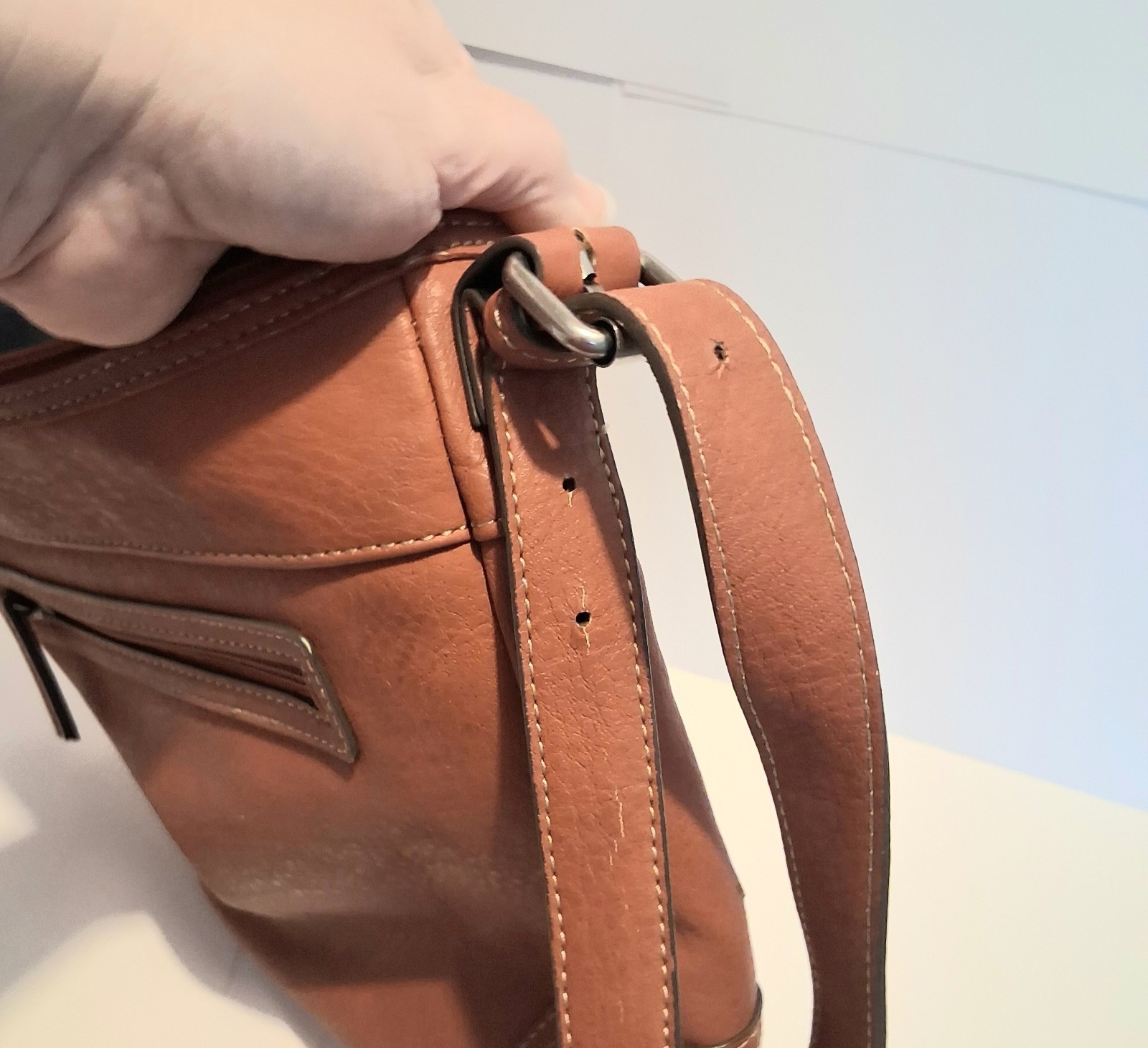 Chaps Crossbody Bag Brown Hobo Vegan Leather Casual Travel Adjustable AS IS