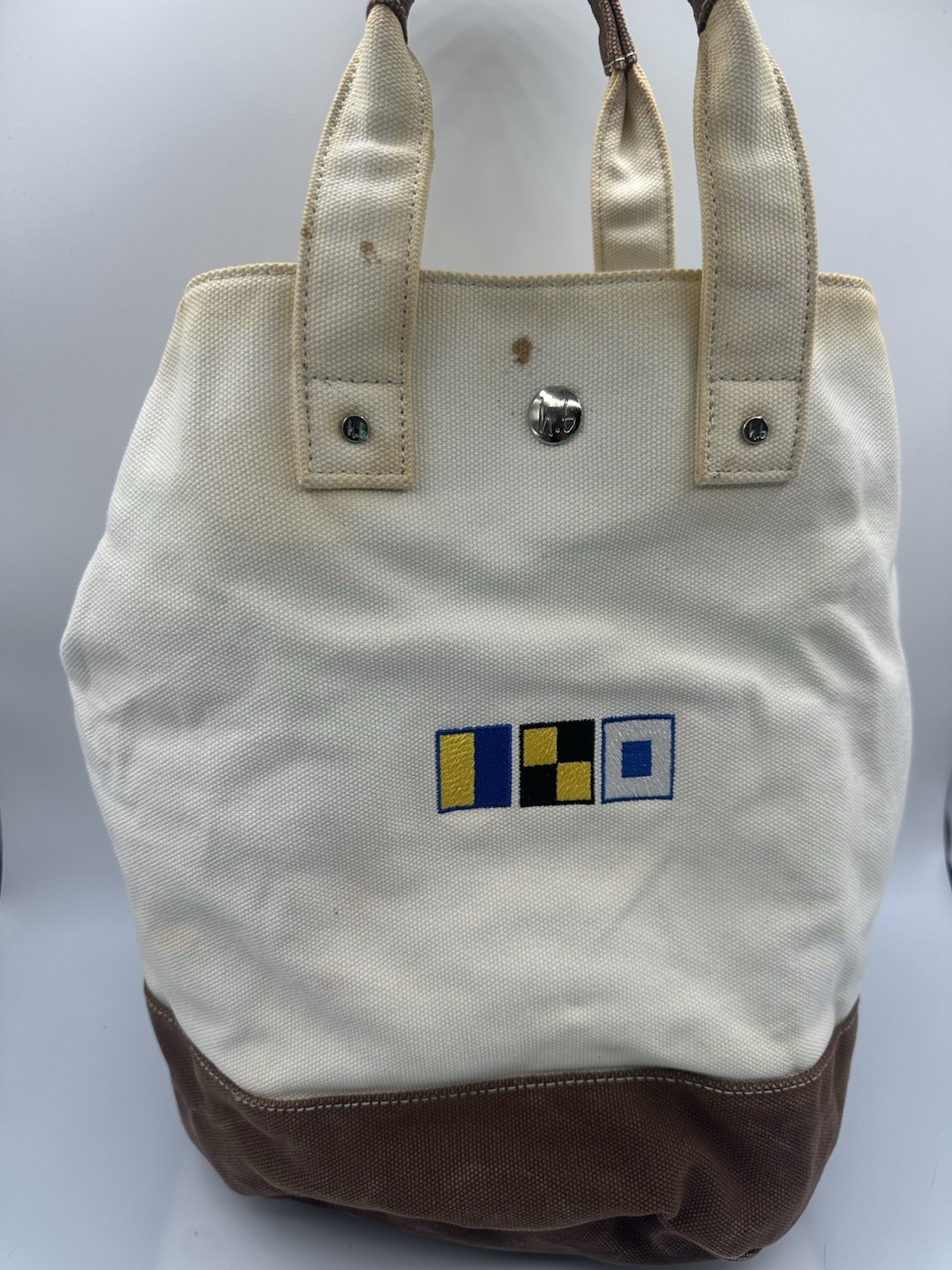 Henry. Brown Ivory & Brown Fabric Canvas Tote Handbag