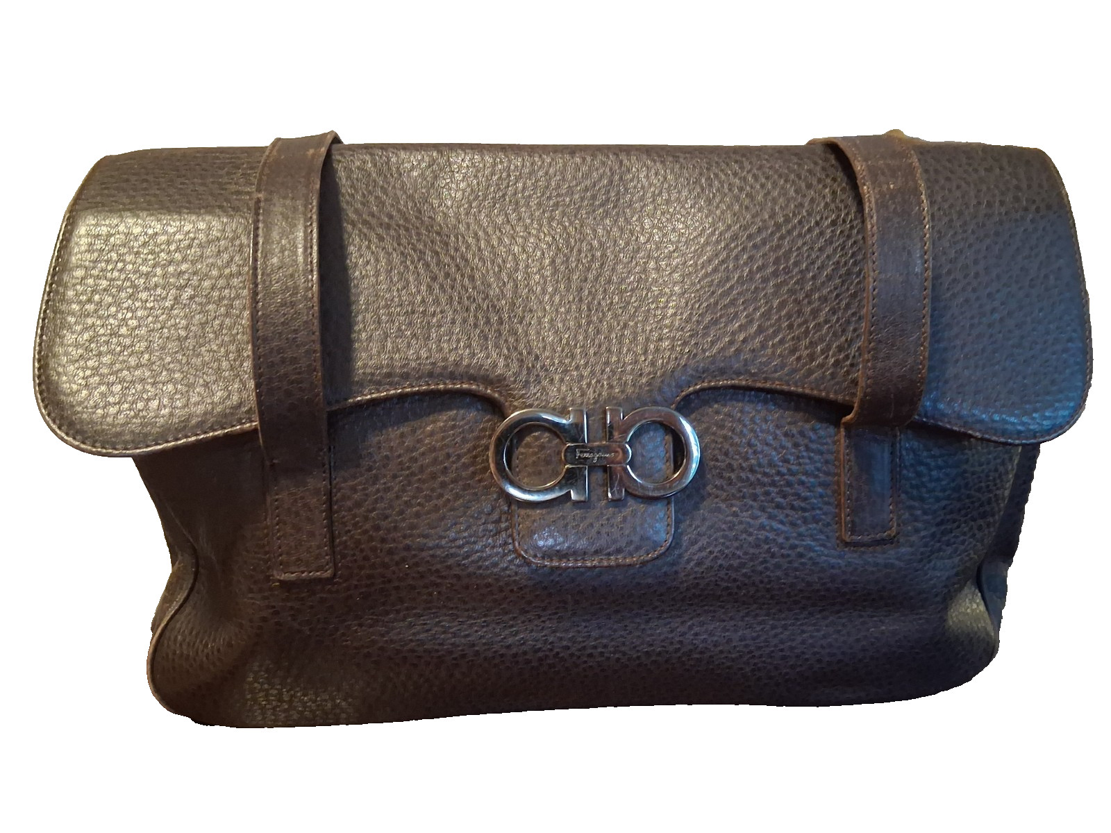 Salvatore Ferragamo Handbag Brown Leather with Gancini Clasp – Fair Condition