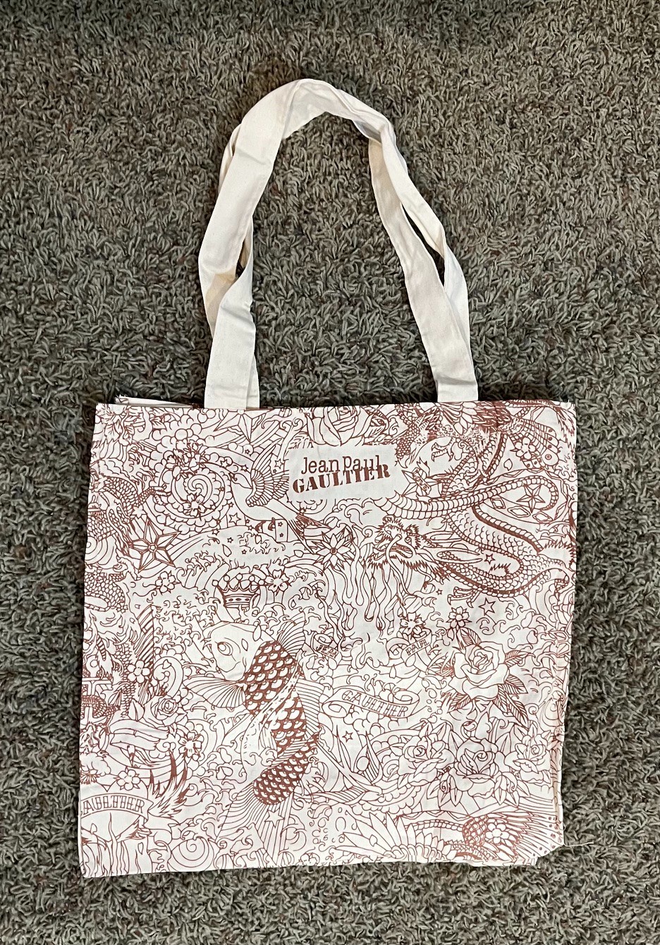 Jean Paul Gaultier Tote Bag Tattoo Fish Dragon Canvas Beach Cotton – New