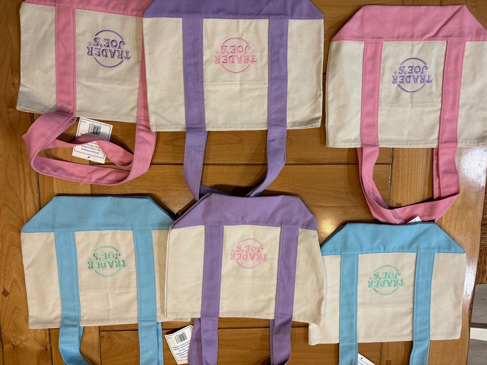 Trader Joe’s Mini Canvas Tote Bag Spring Pastel Pink Blue Green Purple NWT