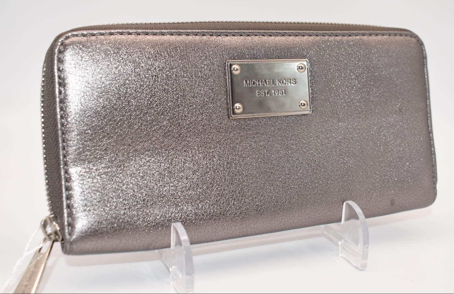 Michael Kors Zip Around Leather Wallet in Classic Pewter