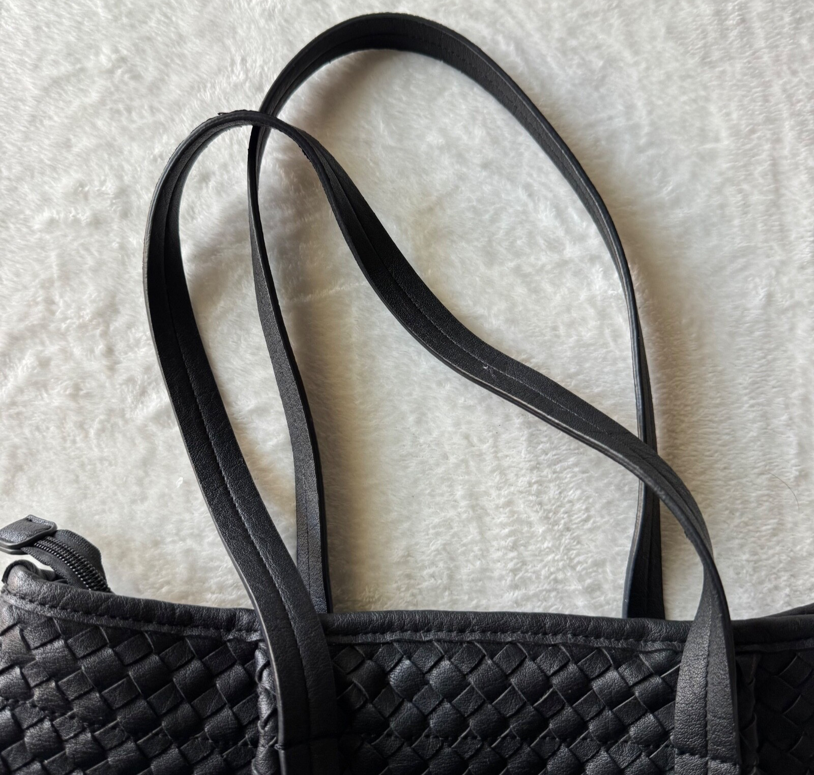 Hayden by Hayden Harnett Shoulder Bag Black Woven Vegan Leather Tote Shopping