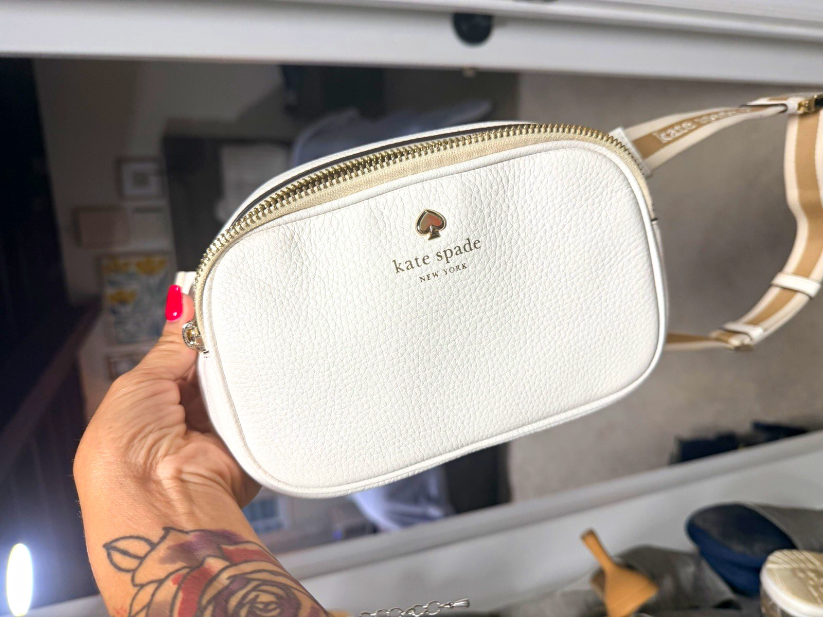 Kate Spade Emma Crossbody Belt Bag Logo Beige Strap