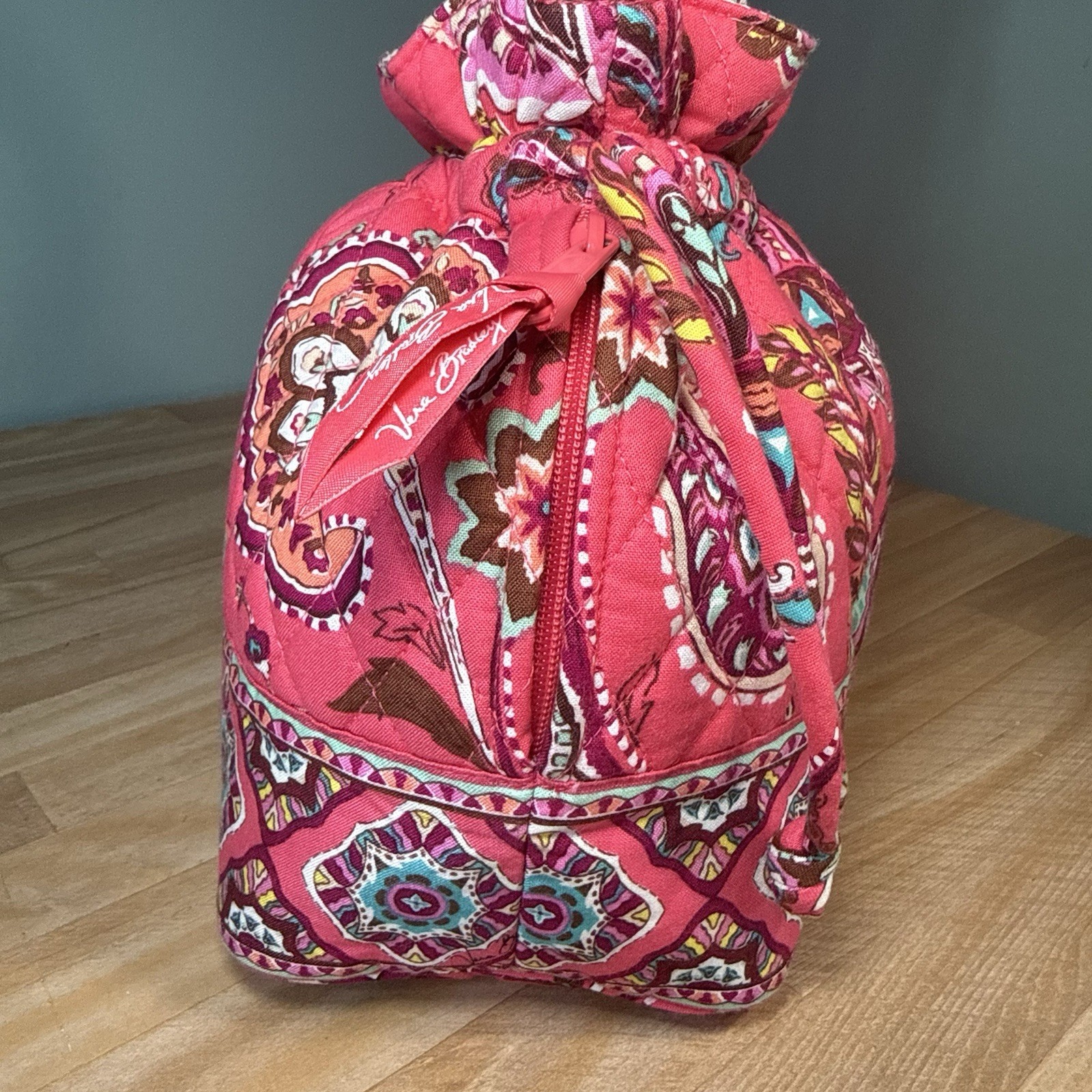 NWOT Vera Bradley Emma Bucket Drawstring Bag CALL ME CORAL Pink Paisley Retired