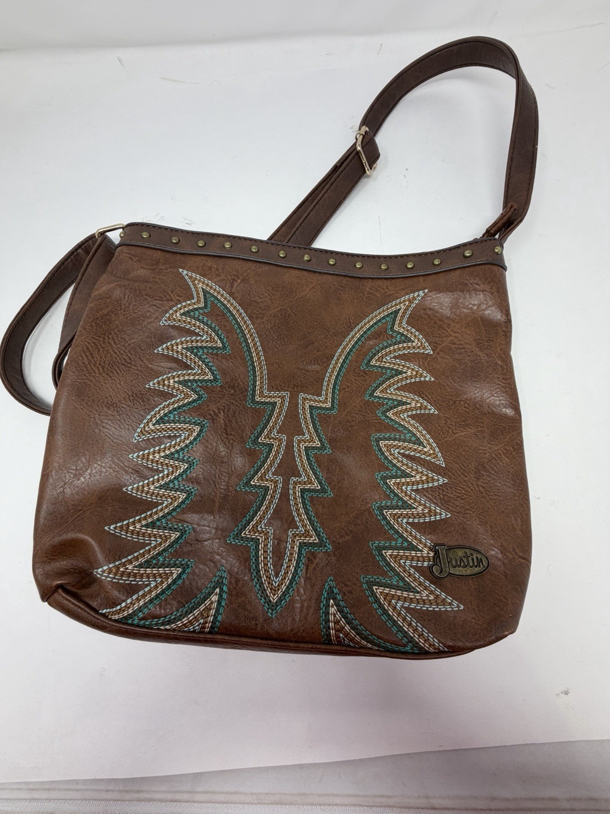 Justin Boots Western Concealed Carry Crossbody Bag Brown Turquoise Boot Stitch