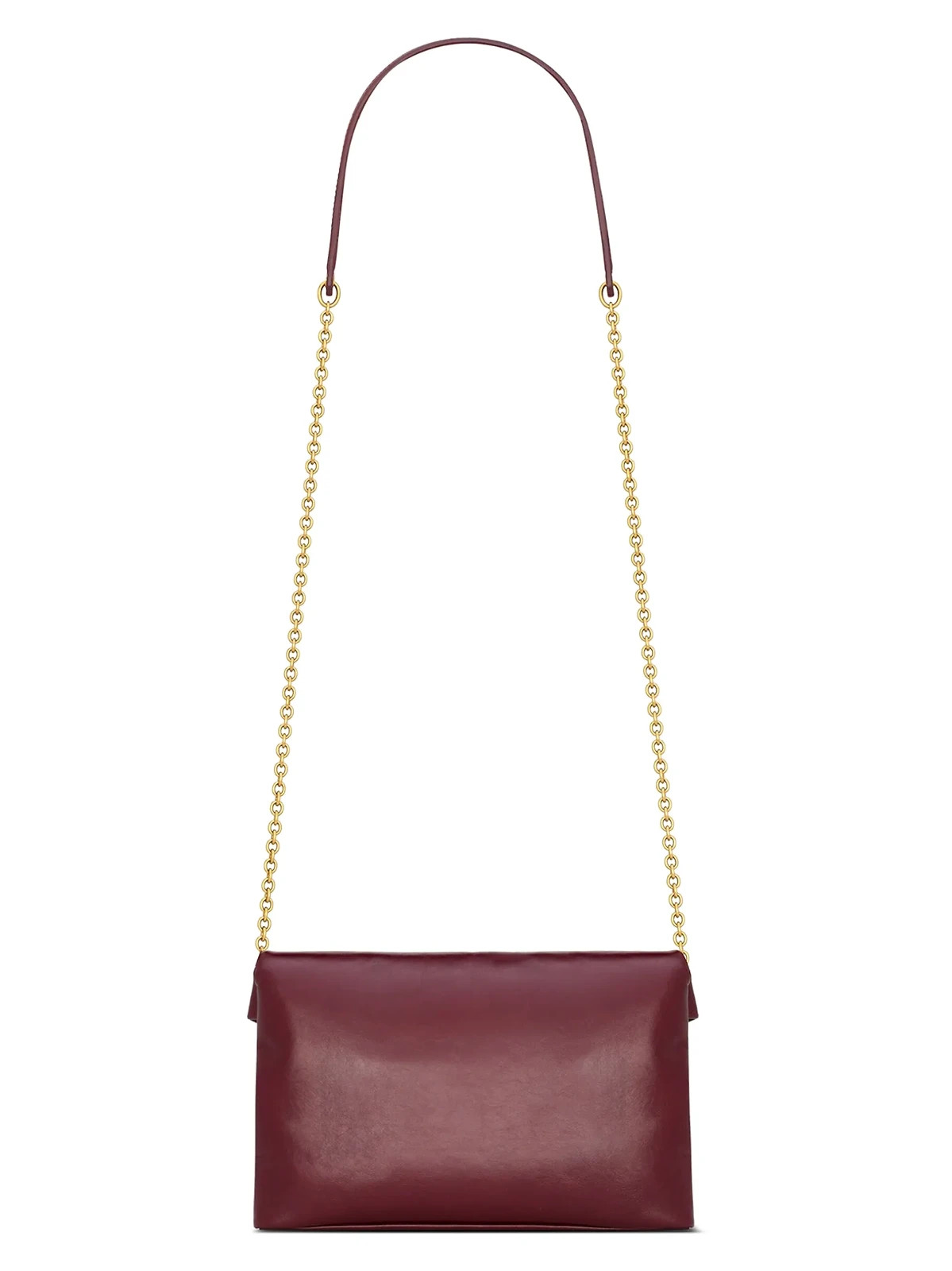 NWT NEW YSL Saint Laurent Cassandre Small Chain Pouch Shiny Leather Dark Ruby