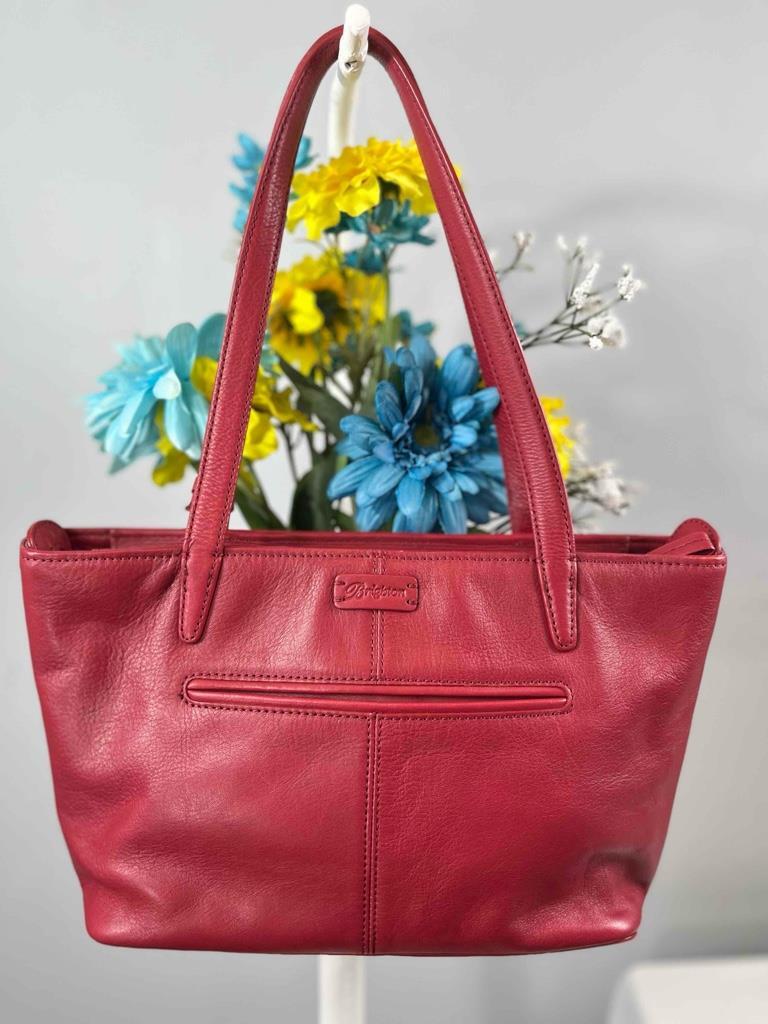 BRIGHTON Cordoba Collection Lucia Red Leather Medium Zip Shoulder Tote Bag