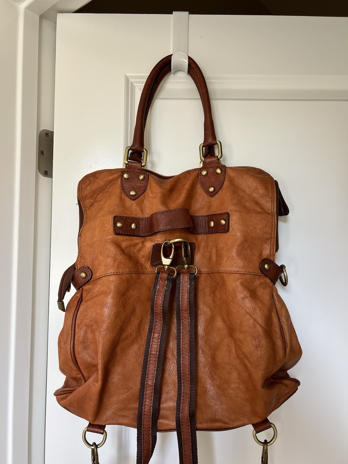 Brown Convertible Shoulder Bag with Buckle Accent & Gold Hardware