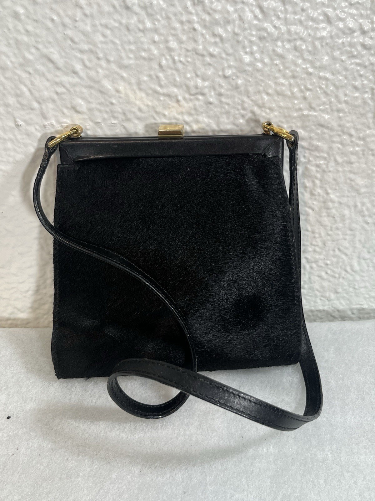 VTG Neiman Marcus Italy Black Leather Pony Hair Mini crossbody Bag