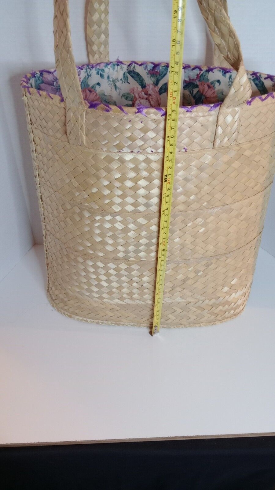 Large Handmade Woven Bag 1970’s Style 16 Inches Tall