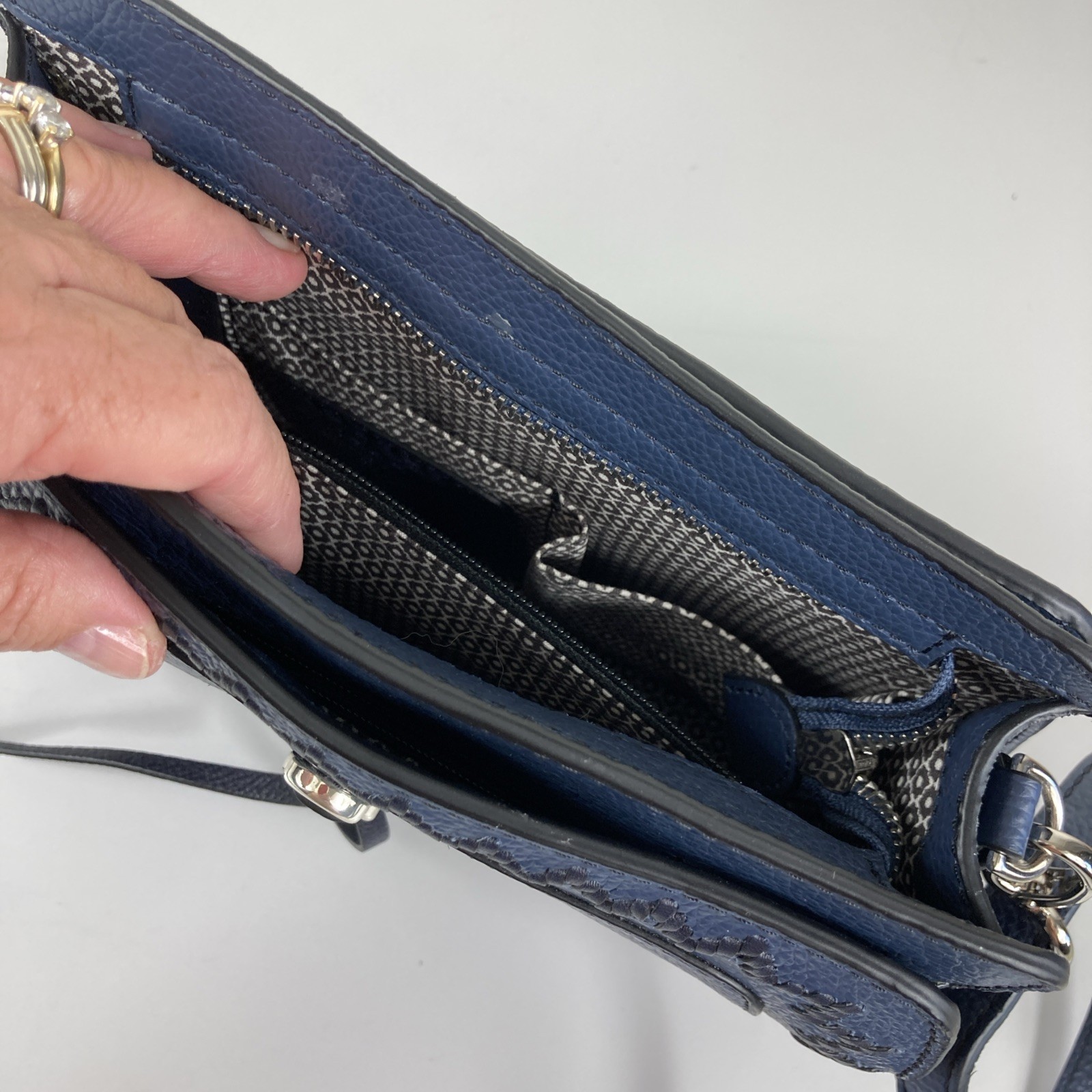 Brighton Interlok Collection Georgina Organizer Dark Blue Weave Crossbody Wallet