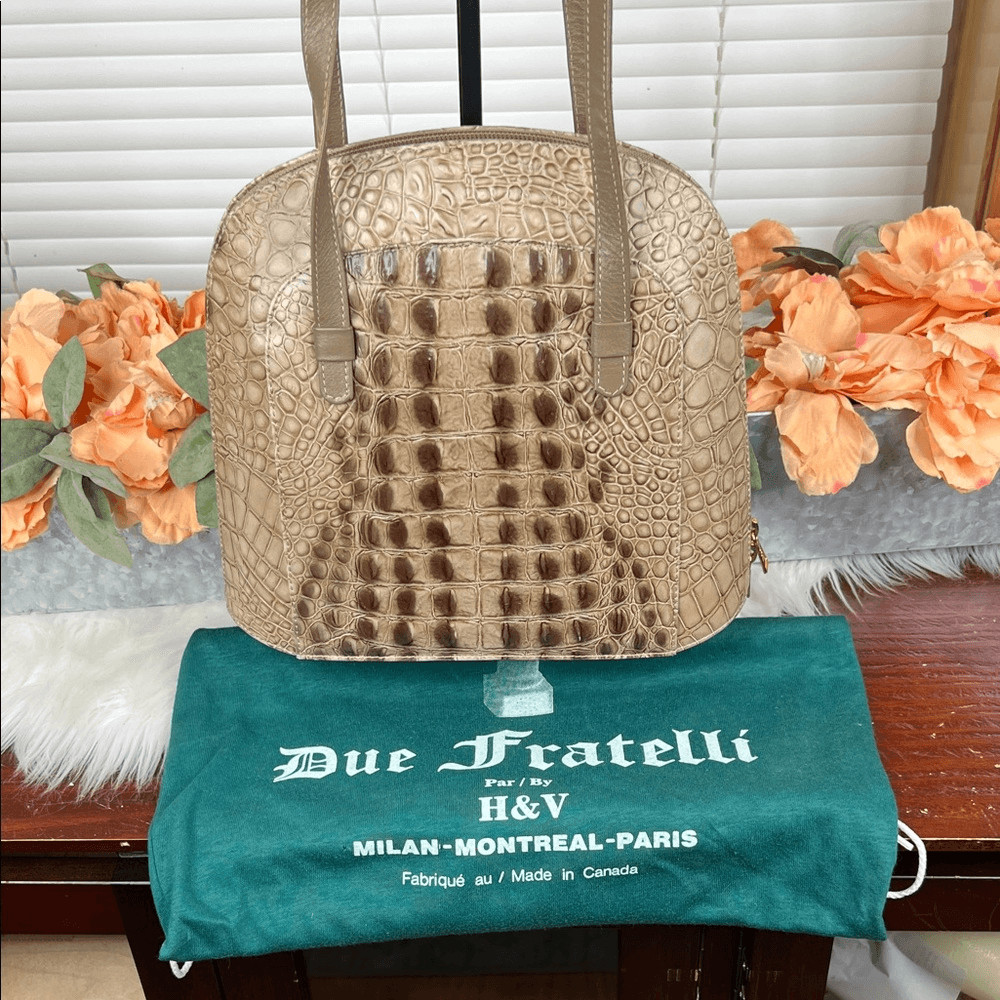 Due Fratelli Croc Embossed Leather Shoulder Bag