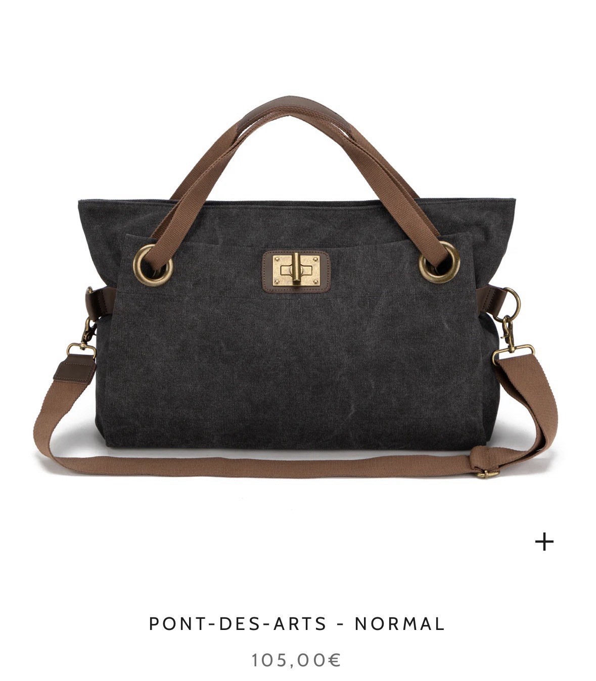 Zede Paris Crossbody Satchel Bag, Size Normal (Large) Black Canvas, Leather Trim